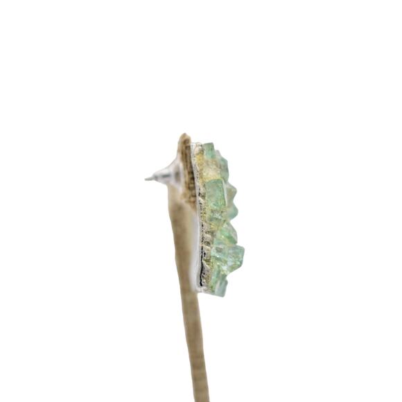 Lori B Vintage Crystal Earrings Pressed Glass Green AB Heavy Signed 1980s Bin4 - Picture 8 of 12